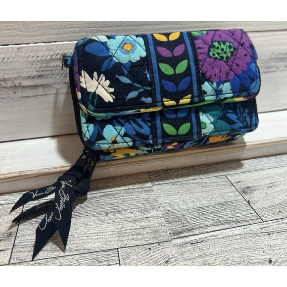 Vera Bradley Handbags - Vera Bradley Euro Wallet Trifold Purse in Midnight Blue with carry strap